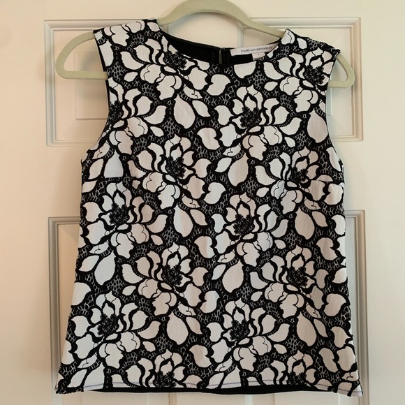 DVF black and white floral lace Betty top - Picture 1 of 5